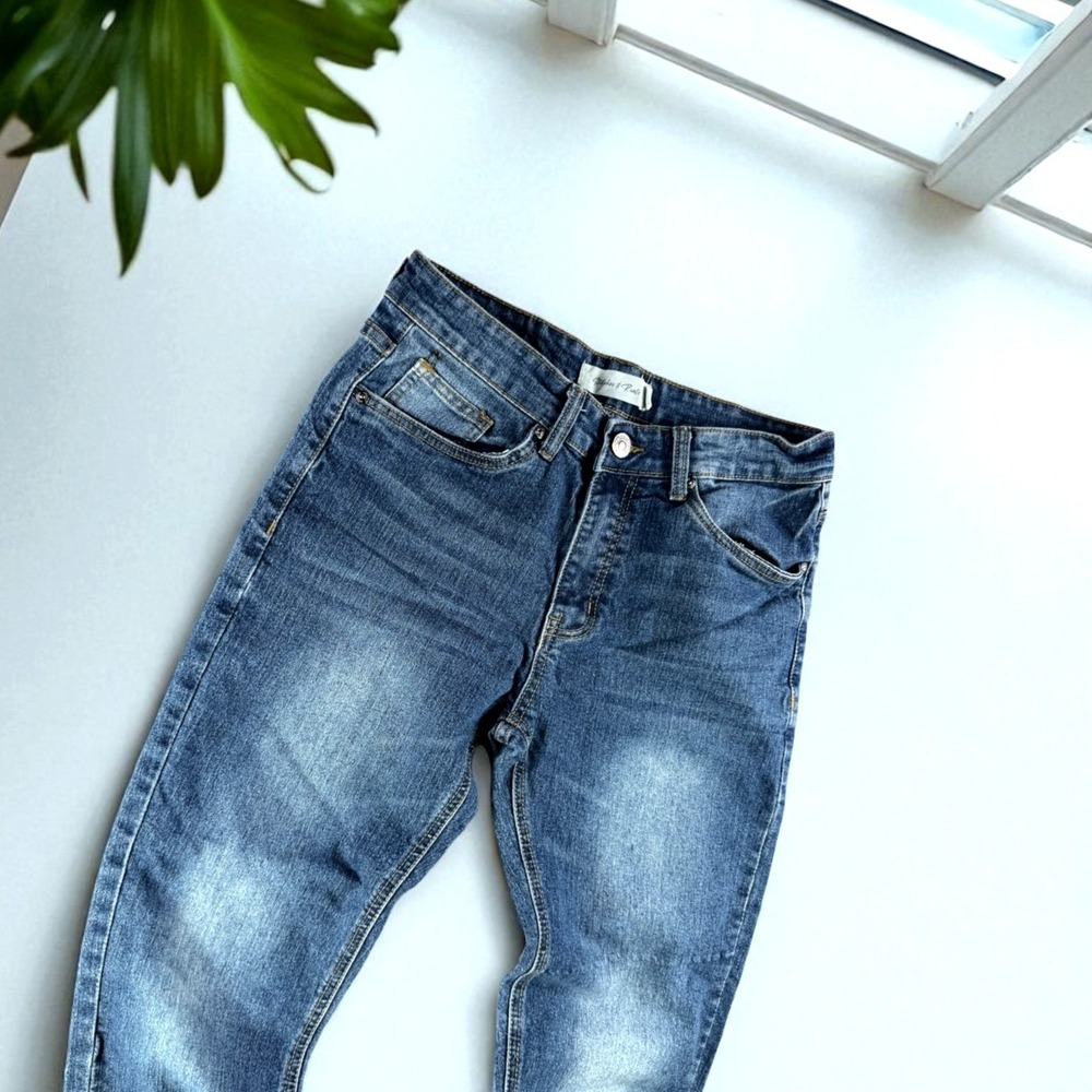 Stitches Rivets Stretch‎ Jeans Men 32x30 Faded Whiskers Straight Slim Street